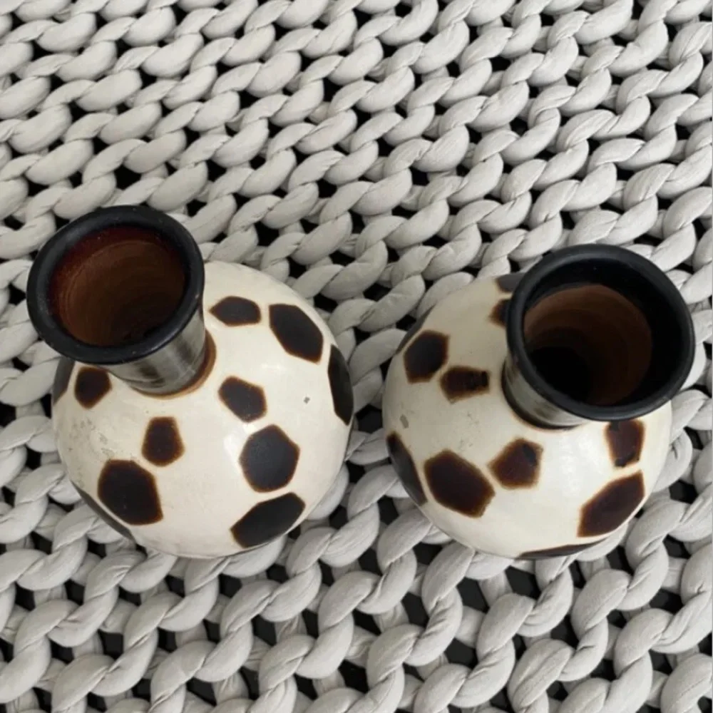 Vintage Antonio Lozada Chulucanas Peru Art Pottery Vase Set Of 2 Decor Signed
